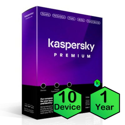 Kaspersky Premium Physical License (10 Devices, 1 Year) Supports PC, Mac, & Mobile - KL1047EDKFS