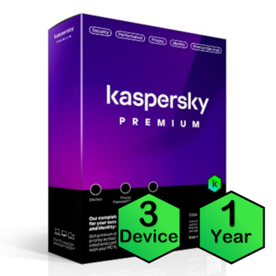Kaspersky Premium Physical License (3 Devices, 1 Year) Supports PC, Mac, & Mobile - KL1047EOCFS