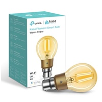 TP-Link KL60B Kasa Filament Smart Bulb, Warm Amber,  Bayonet, Dimmable, No Hub Required, Voice Control, 2000K, 5kWh/1000h, 2.4 GHz, 2 Year Warranty