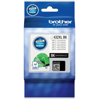 Brother LC432XLBK Black Ink Cartridge, Up to 3000 Page Yield
