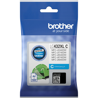 Brother LC432XLC Cyan Ink Cartridge, Up to 1500 Page Yield