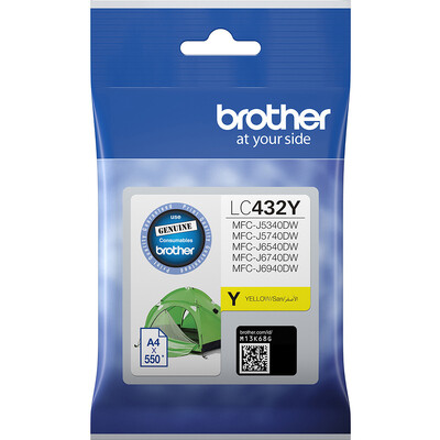 Brother LC432Y Yellow Ink Cartridge, Up to 550 Page Yield