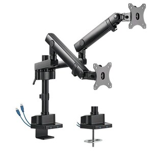 Brateck Dual Monitor Aluminium Slim Pole Held Mechanical Spring Monitor Arm Fit Most 17'-32' Monitors Up to 8kg per screen VESA 75x75/100x100