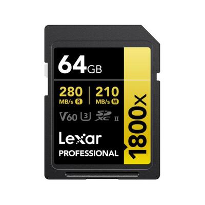 Lexar 64GB Professional, 1800x SDXC UHS-II Gold Series Memory Card - LSD1800064G-BNNNG