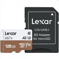 Lexar 667X 128GB 100MB/s U3 A2 Professional microSDXC Memory Card with SD Adapter