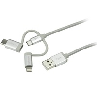 StarTech 3-in-1 USB Charger Cable | Braided | Apple MFi Certified | USB 2.0 LTCUB1MGR