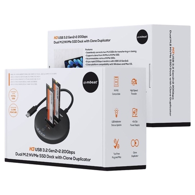 mbeat MB-HDD-M2H3CL H3 USB 3.2 Gen2x2 20Gbps Dual M.2 NVMe SSD Dock with Clone Duplicator
