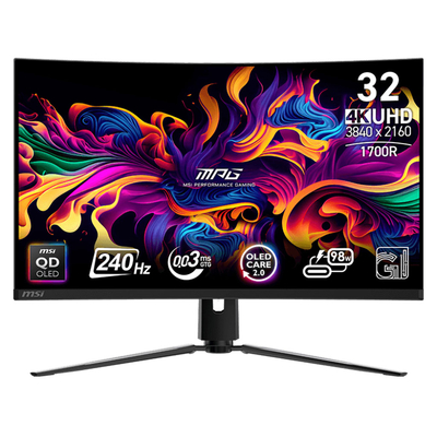 MSI MPG 321CURX QD-OLED 31.5" 240Hz UHD 0.03ms Adaptive Sync HDR QD OLED Curved Gaming Monitor w/ 98W USB-C