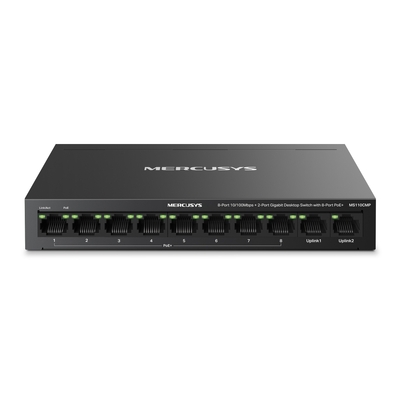 TP-LINK Mercusys MS110CMP 8-Port 10/100 Mbps + 2-Port Gigabit Desktop Switch with 8-Port PoE+