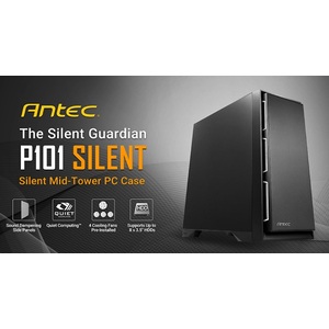 Antec P101 Silent ATX, E-ATX Case, 1x 5.25'Ext, 2x 2.5' SSD, 8x 3.5' HDD. VGA up to 450mm, CPU Height 180mm. PSU 290mm. Two Years Warranty