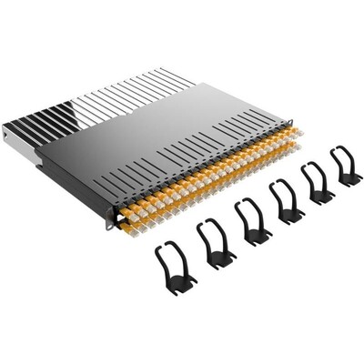 Patchbox 365 Cable Management System, 0.8m Cat6a STP Cables 24 Yellow Springloaded Patchcords