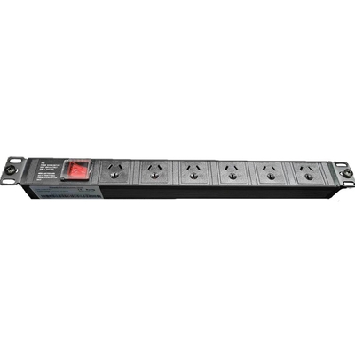 1RU 6 Way GPO Rack Mount PDU Power Rail With Red ON/Off Switch and Fixed 10A Power Cord