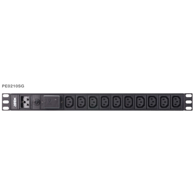 Aten 10-Port 15A Power Distrubition Unit - Basic PDU, 1U Rack Mount Design, 10x C13 AC Outputs, Overload protection (PE0210SG)