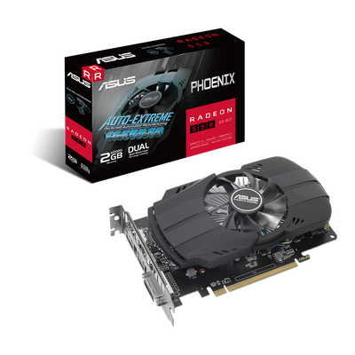 ASUS AMD Radeon PH-550-2G Phoenix Radeon 550 2GB GDDR5, PCIe 3.0, DVI-D, HDMI 2.0b, DP 1.4, IP5X, Dual Ball Fan Bearings