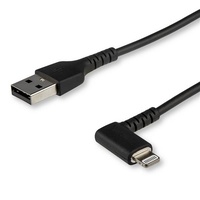 StarTech 1 m (3.3 ft.) Durable Angled Lightning to USB Cable, Black - RUSBLTMM1MBR