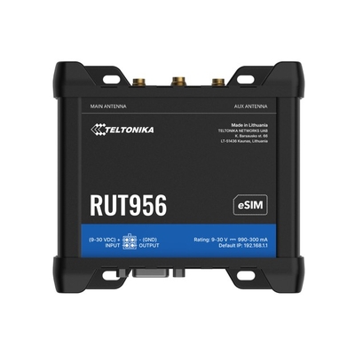 Teltonika RUT956 Industrial Cellular Router, Dual-SIM Cellular 4G LTE, WAN Failover with 4x Ethernet Ports, GPS, 2-Year Warranty, PSU included