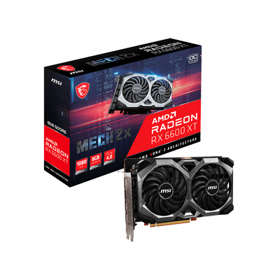 MSI AMD Radeon RX 6600 XT MECH 2X 8G OCV1 Video Card, 2413 MHz Core Clock, 2602 MHz Boost Clock, GDDR6, PCI-E 4.0, 3x DisplayPort 1.4, 1x HDMI 2.1