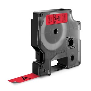 Dymo D1 Standard Label Cassette Tape 12mm x 7m - Black on Red