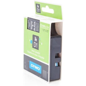 DYMO TAPE D1 12MM X 7M WHITE ON BLACK