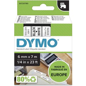 DYMO TAPE D1 6MM X 7M BLACK ON WHITE