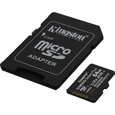 Kingston 64GB Canvas Select Plus UHS-I microSDXC Memory Card with SD Adapter - SDCS3-64GB
