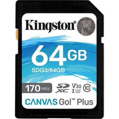 Kingston Canvas Go! Plus 64 GB Class 10/UHS-I (U3) SDXC - 170 MB/s Read - 70 MB/s Write - SDG3/64GB