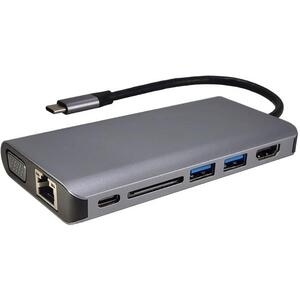 Shintaro USB-C Travel Display Hub (USB-C to HDMI/VGA, 2 x USB 3.0, 1 x USB-C PD3.0, SD/Micro SD card reader, RJ45 Gigabit Ethernet adapter)