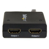 StarTech 4K HDMI 2-Port Video Splitter, 1x2 HDMI Splitter w/ built-in HDMI Source Cable, Powered by USB or Power Adapter - ST122HD4KU