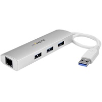 StarTech 3-Port Portable USB 3.0 Hub plus Gigabit Ethernet - Built-In Cable ST3300G3UA