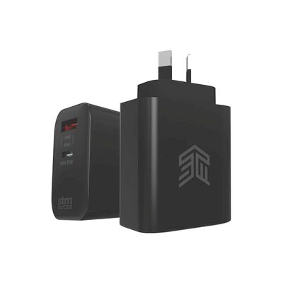 STM 65W DUAL PORT USB-C & A POWER ADPTR BLK