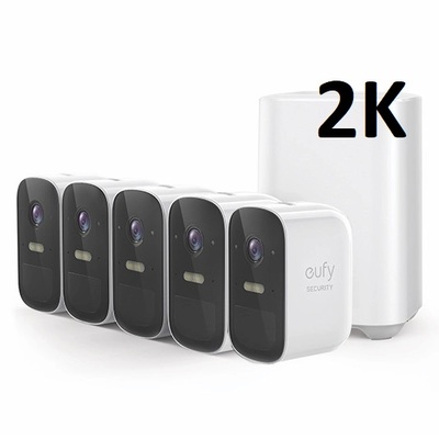 Eufy Cam 2c Pro 2K Security Kit 5 Pack Wire Free 5 x 2K Eufy Camera Units + Homebase Unit