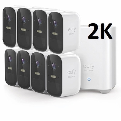Eufy Cam 2c Pro 2K Security Kit 8 Pack Wire Free 8 x 2K Eufy Camera Units + Homebase Unit