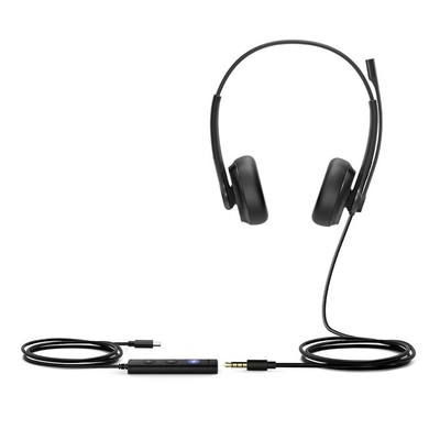 Teams Certified Wideband Noise Cancelling Headset, USB-C and 3.5mm Jack, Leather Ear Piece, Controller with Teams Button, Stereo