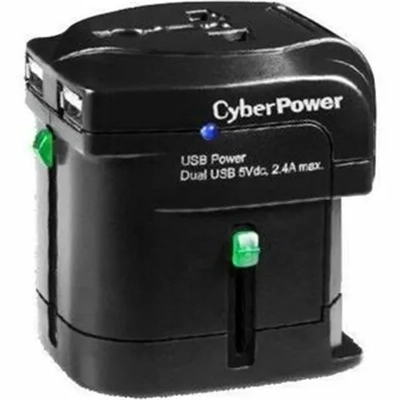Cyberpower TR01WSUC0-UN Travel ADAPTOR Universal Outlet Uk Eu Us AU Plug 2PORT 2.4A USB Charger (5V)