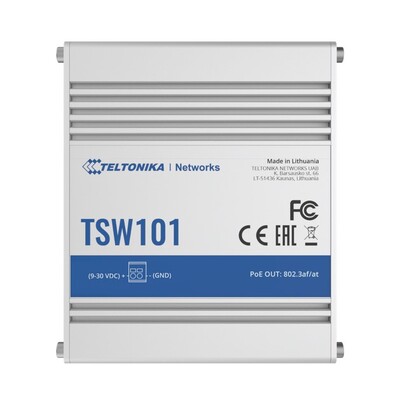 Teltonika Automotive POE+ Switch, 4x PoE Ports, 5 x Gigabit Ethernet ports with speeds of up to 1000 Mbps, PSU excluded