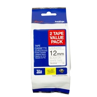 Brother Label Tape 12mm Black on White Tape 2 Pack TZe-231