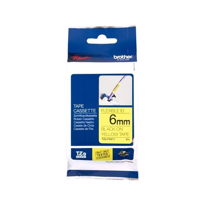 Brother TZE-FX611 Black on Yellow Flexible Labelling Tape 6mm x 8m