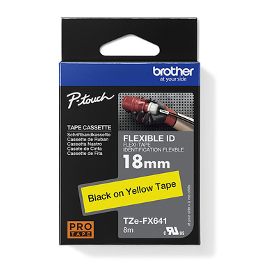 Brother TZE-FX641 Black on Yellow Flexible Labelling Tape 18mm x 8m
