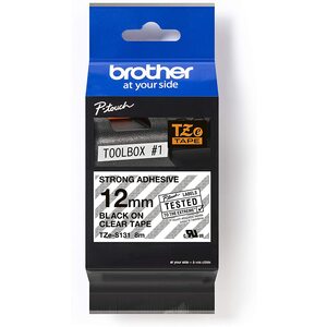 Brother TZE TAPE 12MM BLACK ON CLEAR STRONG