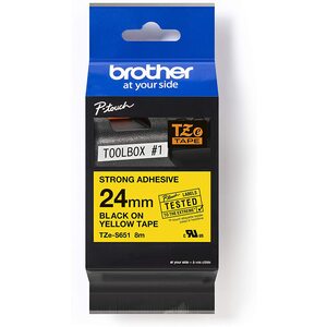 Brother 24MM BLACK ON YELLOW STRONG ADHESIVE TZE TAPE, AP (1 X 20)