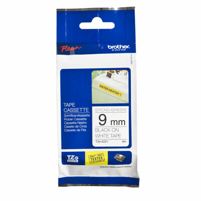 Brother TZE-S221 9MM BLACK ON WHITE STRONG ADHESIVE TZE TAPE