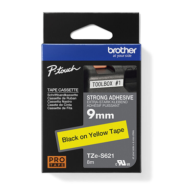 Brother TZe-S621 Black on Yellow Labelling Tape 9mm x 8m