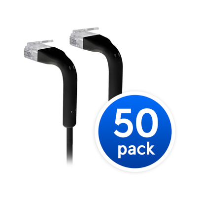 UniFi Patch Cable 10cm Black, Both End Bendable to 90 Degree, RJ45 Ethernet Cable, Cat6, Ultra-Thin 3mm Diameter U-Cable-Patch-RJ45 x 50