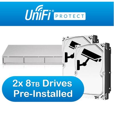 Ubiquiti UniFi Protect Network Video Recorder - 4x 3.5' HD Bays - 2x 8TB Surveillance Drives Pre-Installed