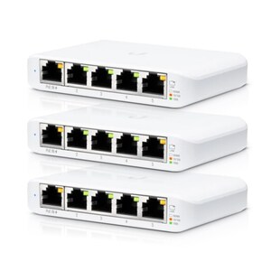 Ubiquiti USW Flex Mini - 5 Port Managed, UniFi, Layer 2 Gigabit Switch - 1x PoE Input - 3 Pack - , No PSU/Cable