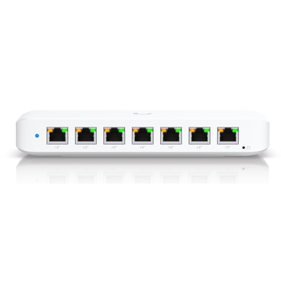 Ubiquiti Ultra 42W, Compact Layer 2, 8-port GbE PoE Switch, Versatile Mounting Options, 7 PoE/PoE+ Power Supply, 54V External, 1.1A/60W