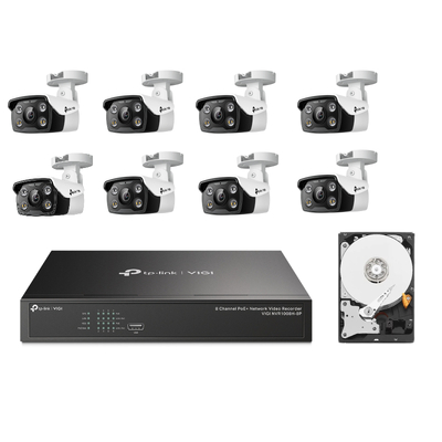 TP-LINK VIGI 8CH NVR with 8xBullets IP Cameras + 1TB HDD Home Wired Surveillance Bundle | VIGI-8CH-8BLT-1TB-BDL