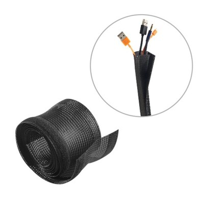 Brateck Flexible Cable Wrap Sleeve with Hook and Loop Fastener (85mm/3.3' Width ) Dimensions 1000x85mm - Black