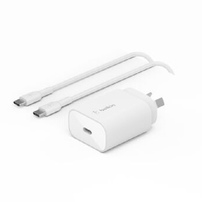 Belkin WCA012au1MWH-B6 BoostCharge USB-C Cubic Wall Charger 25W + 1M USB-C to USB-C Cable 