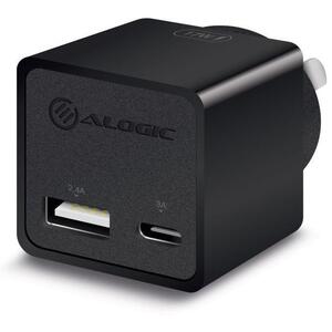 Alogic 2 Port USB-C & USB-A Mini Wall Charger - 3A + 2.4A - 17W Black